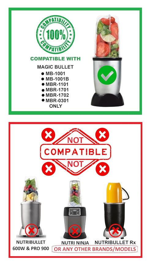 Blendin Replacement Short Cup with Stay Fresh Jar Lid, Compatible with Original Magic Bullet Blender Juicer 250W MB-1001, MB-1001B, MBR-1101, MBR-...