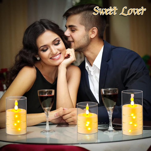 Da by Flameless Candle for Outdoor Use, Recessed String Light, Battery Powered LED Pillar Candle with Remote Control, Timer Function, 4" 5" 6", 3 ...