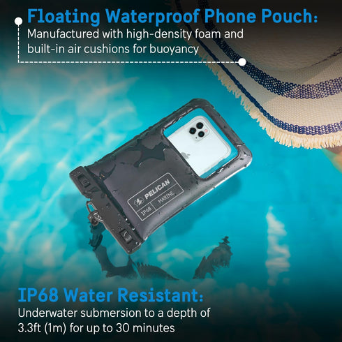 Pelican Marine - IP68 Waterproof Phone Pouch / Case (XL Size) - Floating Waterproof Phone Case For iPhone 15 Pro Max/ 14 Pro Max/ 13 Pro Max/ 12/ ...