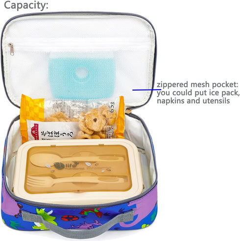 FlowFly Kids Lunch box Insulated Soft Bag Mini Cooler Back to School Thermal Meal Tote Kit for Girls, Boys, Dinosaur...