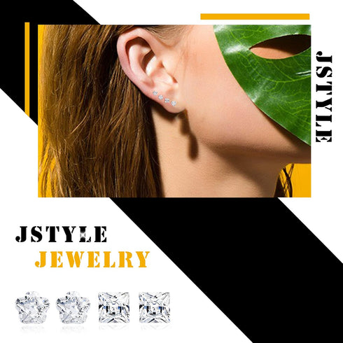 Jstyle 12Pairs Clear Plastic Stud Earrings for Women Acrylic Post Star Heart Rhinestone Ear Studs Piercing Retainers...
