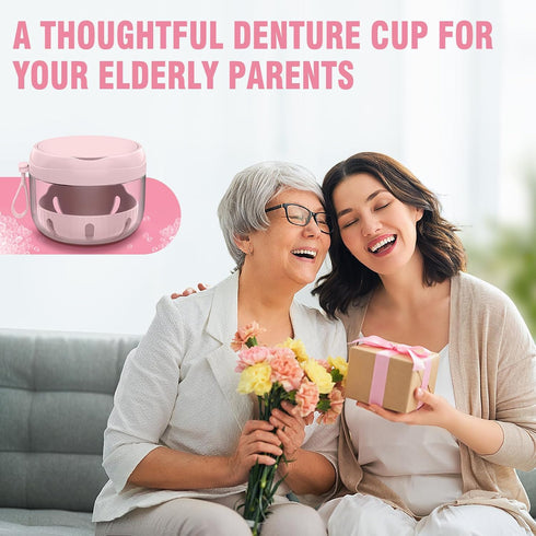 Denture Bath Box Cup, Leak Proof Denture Cup Kit Portable Retainer Case for Travel, Denture Case Cleaning Care for Dentures Aligner Mouth Guard wi...