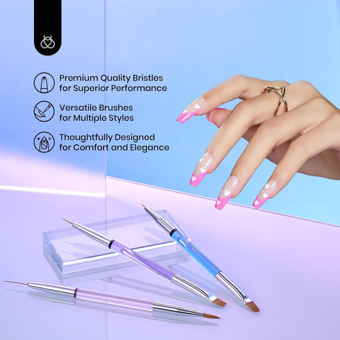 Beetles 3 Pcs Gel Nail Art Brushes Set Gel Polish Design Pen Painting Tools with Liner Brushes Petal Painting Brush and Oval Brush DIY at Home Man...