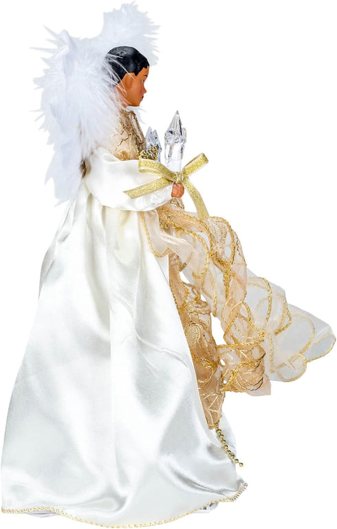 Kurt Adler Lighted Christmas Tree Treetop, 10-Lights, African American Angel, Ivory & Gold, 12in...