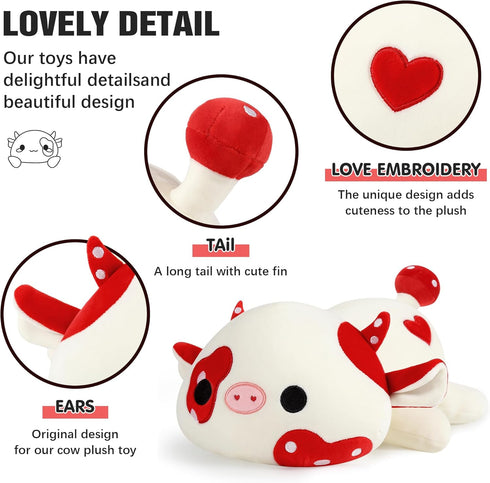 Onsoyours Cute Cow Plushie, Soft Stuffed Mushroom Cow Squishy Plush Animal Toy Pillow for Kids (Red Mushroom Cow, 12")...