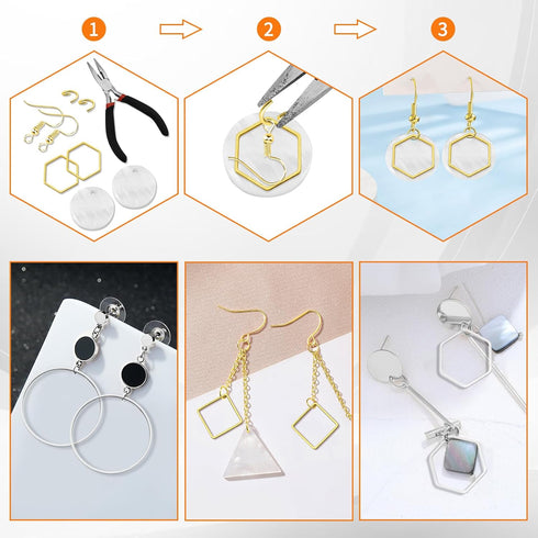 144pcs Earring Hoops for Jewelry Making, 3 Shapes Earrings Findings Hoops Beading Hoop Earrings Hypoallergenic Square Teardrop Round Earring Findi...