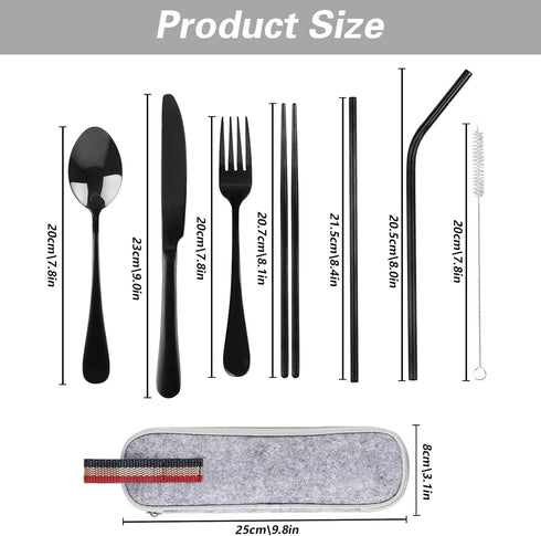 Travel Utensils with Case, 8Pcs Portable 304 Stainless Steel Flatware Set for Camping Picnic Office, Travel Camping Cutlery(Black)...