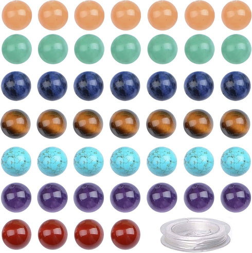 100Pcs Natural Crystal Beads Stone Gemstone Round Loose Energy Healing Beads with Free Crystal Stretch Cord for Jewelry Making (7-Chakra Beads, 8M...