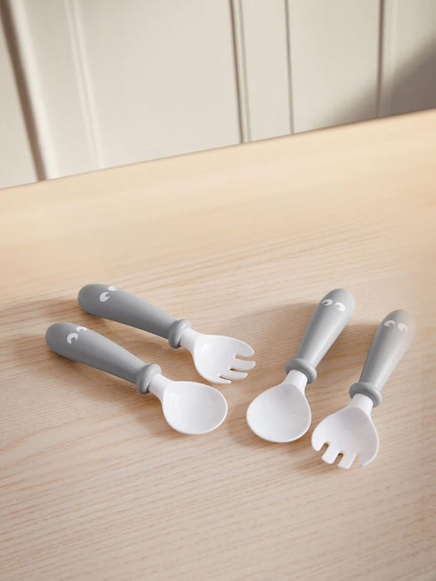 BabyBjoern Baby Spoon and Fork, 4 pcs, Gray...