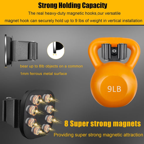 Upgraded Magnetic Broom and Mop Holder Wall Mount, Space-Saving Heavy Duty No Drill Over the Door Broom Gripper RV Camper Wall Organizer,Black,2 P...