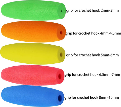 MEYAGO 5PCS Crochet Hook Grips Set Ergonomic Crochet Hook Handle Multi-Size Ergonomic Crochet Hook Handle Attachment - Fits 2mm to 10mm Hooks...
