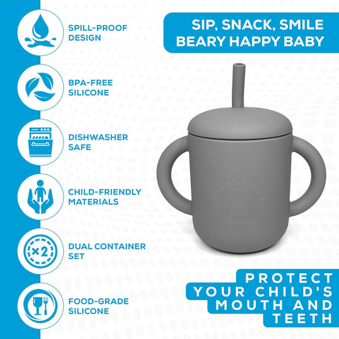 2 in 1 Silicone Food Storage and Drink Containers for Babies and Toddlers, BPA-Free (Gray)...