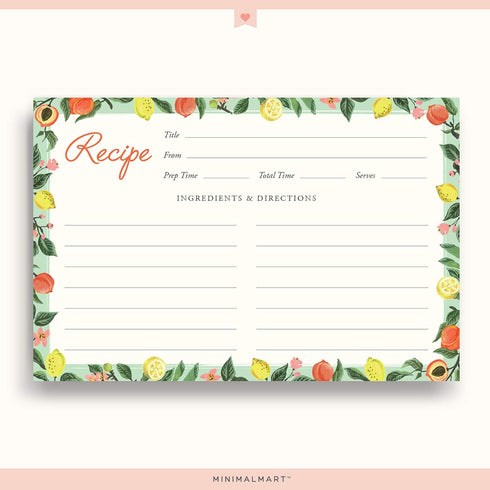 Lemon & Peach Recipe Cards 4" x 6" Recipe Cards- Thick Premium Card Stock With Kraft Paper Look | Ideal For Recipe Box Or Binder | Lots Of Space &...