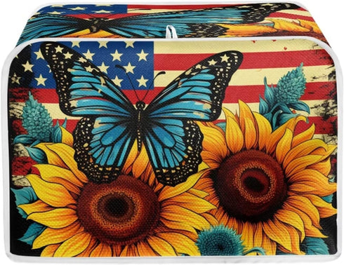 Sunflower Butterfly Print Toaster Cover 2 Slice American Flag Small Kitchen Appliance Cover, Washable Oven Cover Washable Kitchen Broiler Cover, A...