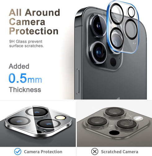 CANSHN [3+3 Pack for iPhone 15 Pro Screen Protector Tempered Glass & Camera Lens Protector Accessories with Easy Installation Frame, Double Shatte...
