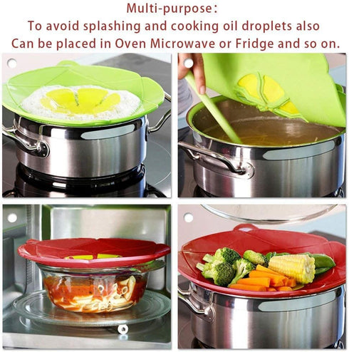 AUANDYU 2-in-1 Spill Stopper Lid Cover and Boil Over Safeguard, Silicone Pot Pan Lid Multi-Function Kitchen Tool (Green and Red)...