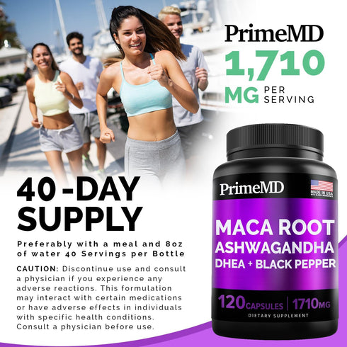 6-in-1 Organic Maca Root & Ashwagandha Capsules 1710mg w/DHEA & Black Pepper Fruit Extract - Maca Root Capsules for Women & Men - Stamina, Bone an...