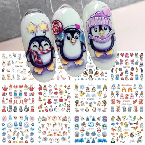 Christmas Nail Stickers for Nail Art Winter Penguin Water Transfer Nail Decals Bear Snowflake Animal Christmas Nail Art Decoration Supplies Manicu...