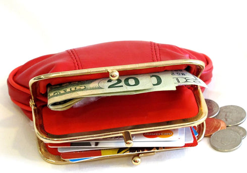 Womens Leather Mini Wallet ID Credit Cards Cash Coin Holder Case Organizer Purse with Framed & Zipper Closures - RED, (COIN03-RED)...