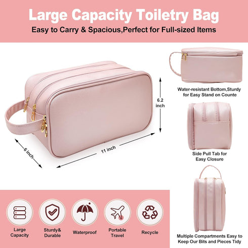 Travel-Accessories Makeup Bag for Women,Water Resistant Toiletry-Bag-For-Travel-Essentials,Dorm Room Essentials,Eco Leather Cosmetic Bag for Full ...