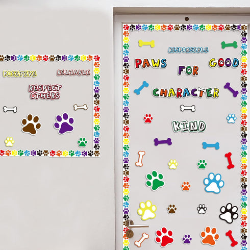 Paw Print Bulletin Board Set Classroom Decor Paw Print Cutouts Accents for Classroom Door Bulletin Board Border Wall Decoration Educational and Le...
