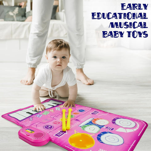 Baby Musical Toys Piano Mat & Drum Set 2 in 1 Music Floor Play Mat, Musical Mat Educational Birthday Gifts Babies Musical Toys for Toddlers...