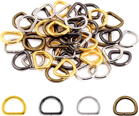 Swpeet 120Pcs 1/2 Inch - 13mm 4Colors Multi-Purpose Metal D Ring Semi-Circular D Ring for Hardware Bags Ring Hand DIY Accessories (Mixed Color, 1/...