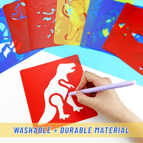 24 Pieces Stencils for Kids 5.9 x 5.5 Inches Drawing Stencils Chalk Stencils Large Washable Animal Themed Primary Shape Template for Kids Toddlers...