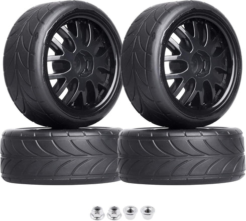4PCS 1/10 RC On-Road Tires & Wheels 12mm Hex Preglued for Tamiya HSP HPI RC Racing Car...