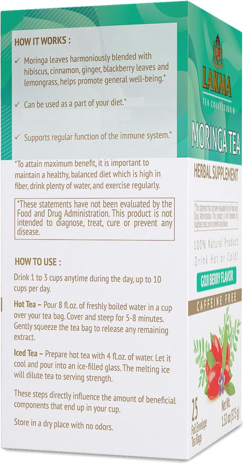Lakma Moringa Oleifera Tea with Goji Berry - 25 Tea Bags...