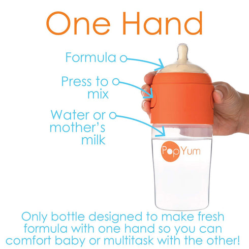 PopYum 9 oz Orange Anti-Colic Formula Making/Mixing/Dispenser Baby Bottle with #2 Medium Flow Nipple, 260 ml, BPA-Free, Natural Latch...