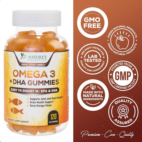 Omega 3 Fish Oil Gummies, Heart Healthy Omega 3 Gummy Supplement with High Absorption DHA & EPA, Extra Strength Joint & Brain Support, Omega 3 Fis...
