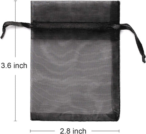 Akstore 100Pcs 2.8"x3.6"(7x9cm) Sheer Drawstring Organza Jewelry Pouches Wedding Party Christmas Favor Gift Bags (Black)...