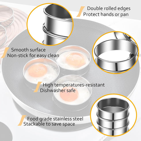 8 Pieces English Muffin Rings Crumpet Rings 3.15 Inch Stainless Steel Double Rolled Tart Ring Nonstick Metal Round Ring Mold for Kitchen Cooking B...