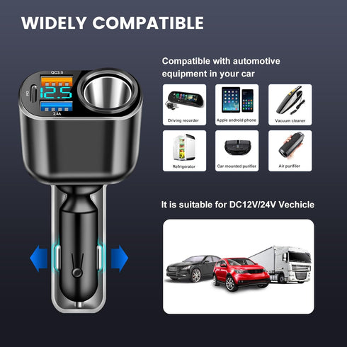 USB C Car Charger, Cigarette Lighter Splitter Adapter,PD 30W & QC3.0 Type C Car Charger,12V/24V Dual USB Type C PD Fast Car Charger Adapter Compat...
