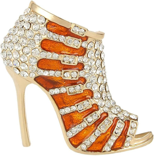 EVER FAITH Austrian Crystal Brown Enamel Sexy High Heel Brooch Pin Clear Gold-Tone...