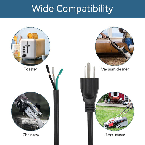 10FT Power Cable Replacement, Cable 110V 115V 120V 300V Pigtail for Appliance, NEMA 5-15P Plug US SJT 18AWG (18/3)...