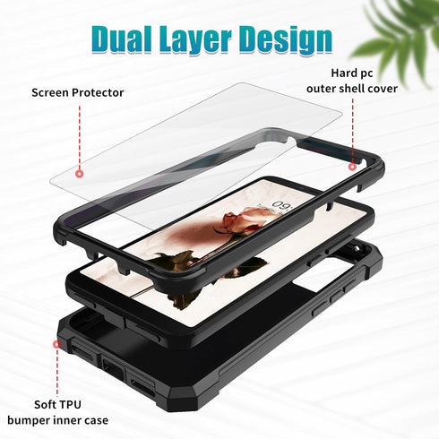 for TCL ION X Case,TCL ION V Phone Case with Glass Screen Protector,Heavy Duty Rugged Hard PC & Soft TPU Bumper Shockproof Protective Phone Case f...