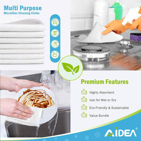 AIDEA Microfiber Cleaning Cloths White-24PK, Absorbent Cleaning Rags, Lint-Free, Scratch-Free, Streak-Free Wash Cloths, Microfiber Cloth, Dish Tow...