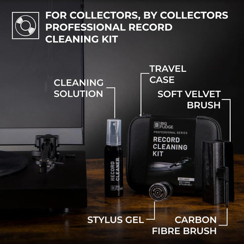 Big Fudge Vinyl Record Cleaning Kit - Includes Velvet Cleaner Brush, Cleaning Fluid, Stylus Gel, Velvet Brush - with Padded Storage Case...