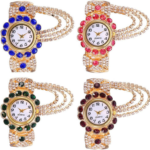 CdyBox Ladies Diamond-studded Watched Quartz Wristwatch Fashion Open Alloy Bracelet Watch 4 Pack...