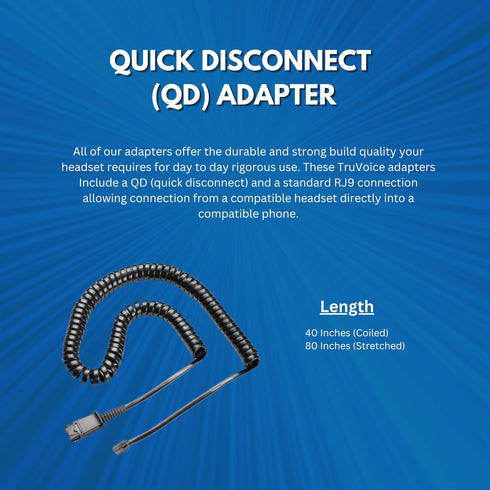 TruVoice U10P-S Adapter for Plantronics and TruVoice Quick Disconnect (QD) Headsets - RJ9 Jack is Compatible With Yealink, Grandstream and Snom De...