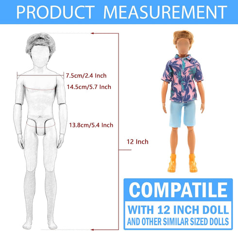 Miunana Lot 12 Items Boy Doll Clothes for 12 Inch Male Doll Fashion Casual Wear Clothes Outfits 5 Sets Boy Dolls Clothes with 3 Pairs of Shoes for...