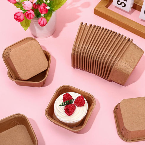 Whaline 100Pcs Parchment Square Cupcake Liners Kraft Paper Square Baking Cups Natural Color Cupcake Wrappers for Wedding Birthday Baby Shower Part...
