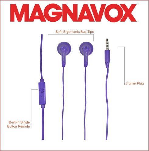 Magnavox MHP4820M-PL Gummy Earbuds with Microphone in Purple | Available in Pink, Purple, White, Black, & Blue | Earbuds Gummy | Extra Value Comfo...