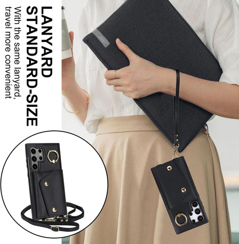 for Samsung Galaxy S24 Ultra (Not S24) Phone Case for Women, Crossbody Wallet Case with Credit Card Holder Lanyard Shockproof Purse Kickstand Case...
