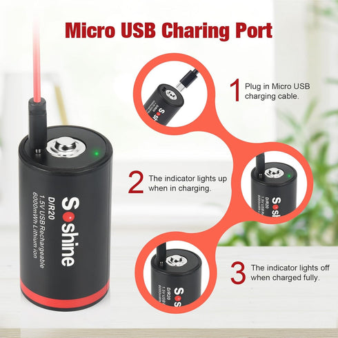 Rechargeable Lithium D Batteries with USB 2 in 1 Charging Cable,1.5V LR20 Battery D Size Replacement for Flashlight,Toys,Gas Stoves (2 Pack)......