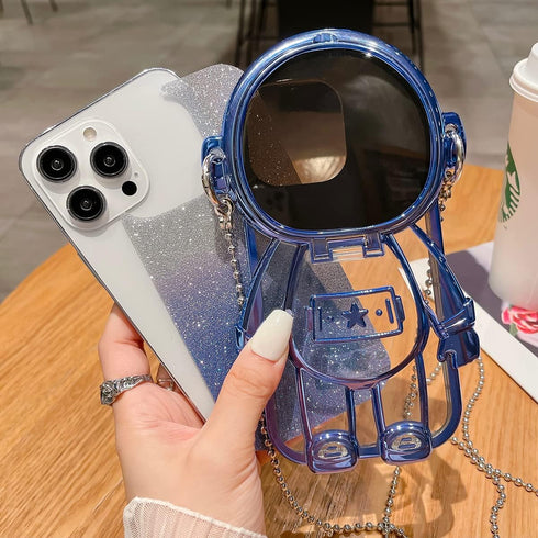 Astronaut Hidden Stand Phone Case for iPhone 13,Cute 3D Astronaut Lens Camera Protection Kickstand Luxury Glitter Bling Soft TPU Protector with Mi...
