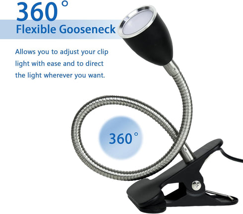 Desk lamp Eye-Caring Table Lamps, 360°Rotation Gooseneck Clip on Lamp Reading Light, Portable Reading Book Light, Clamp Light, Study Desk Lamps fo...