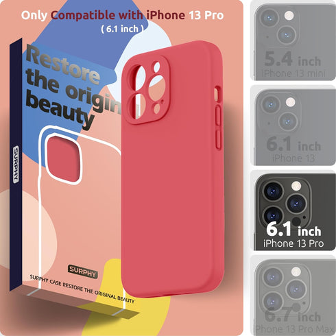 SURPHY Compatible with iPhone 13 Pro Case with Screen Protector, (Camera Protection + Soft Microfiber Lining) Liquid Silicone Phone Case 6.1 inch ...